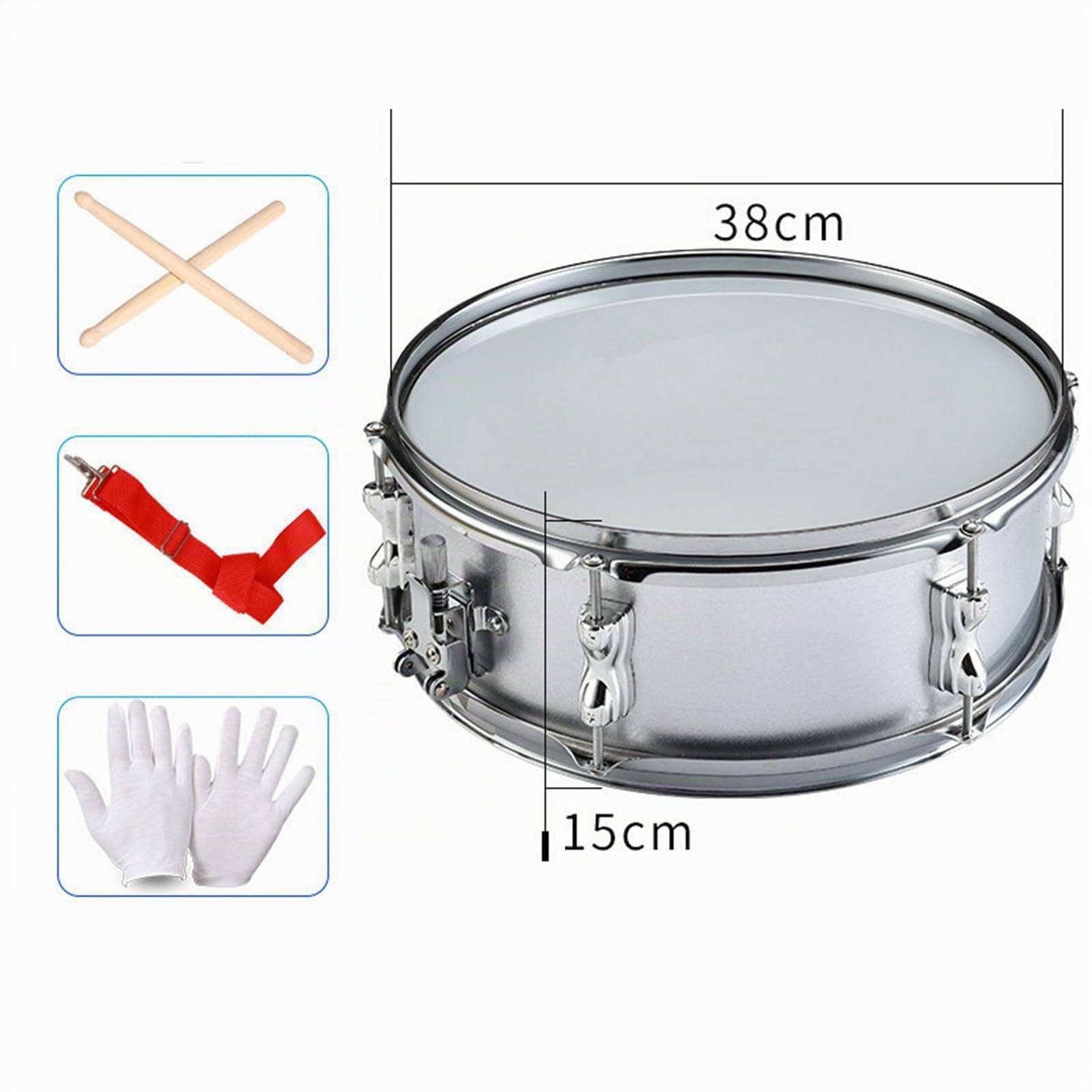 harayaa Caja de 14" Tambores musicales Aprendizaje musical con baquetas Instrumentos musicales Instrumento de percusión para adultos, adolescentes y niños, Silver 14 Inch
