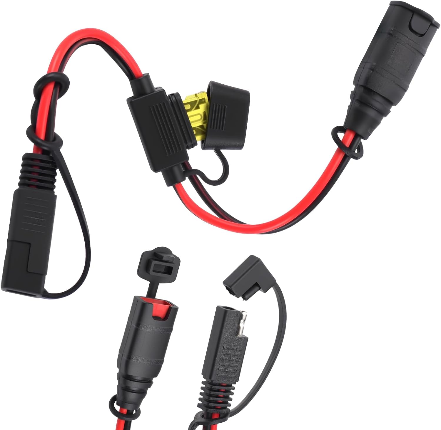 1Ft SAE Extension Cord Compatible with NOCO Genius Smart Battery Chargers, 14AWG SAE Adapter with 20A Fuse Waterproof Plugs, SAE Connector Cable for Motorcycle/ATV/UTV/Auto/Car，gc009 SAE Adapter
