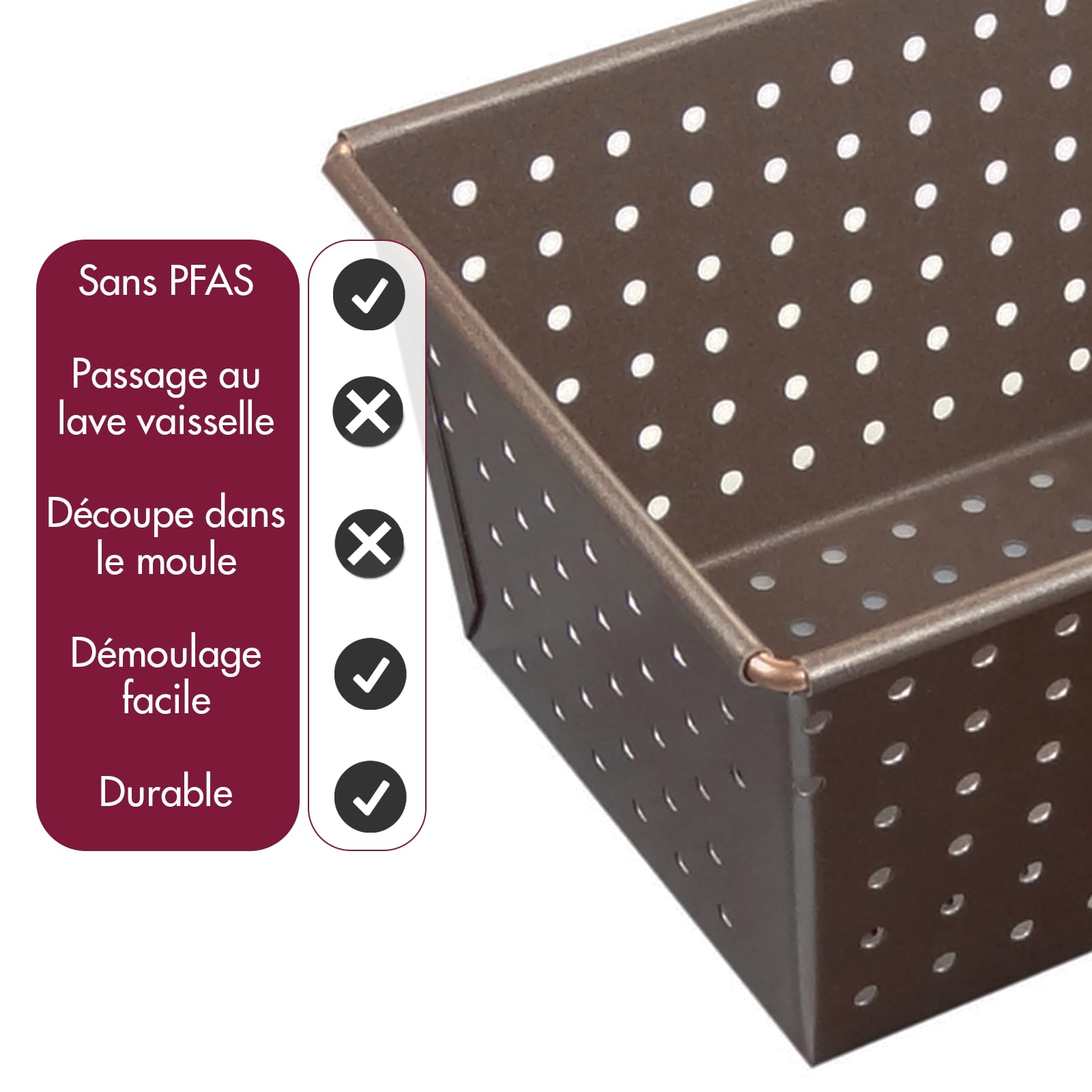 Gobel - Moule à Pain Perforé - Extérieur 270x105 mm - Interieur 250x80mm - Hauteur 80mm - Acier - Revêtement Antiadhérent Bicouche Garanti sans PFAS - Qualité Professionnelle – Fabriqué en France