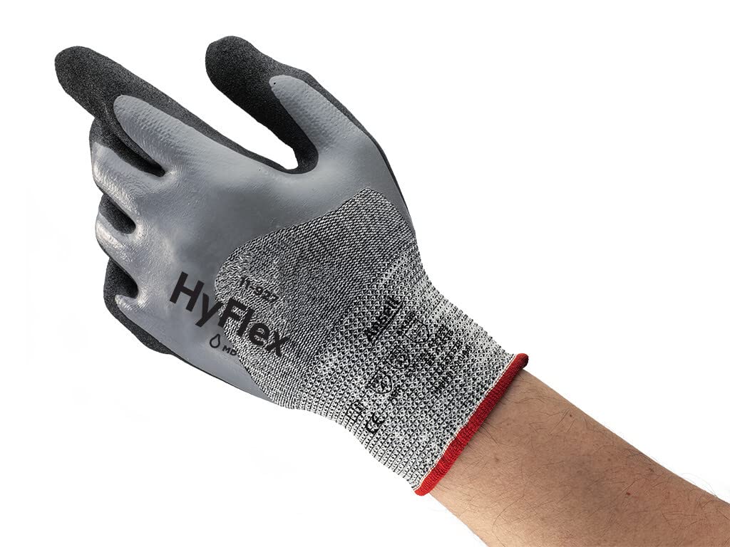 Ansell HyFlex 11-927 Öl abweisende Handschuhe, Mechanikschutz, Grau, Größe 11 (12 Paar pro Beutel)