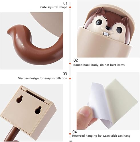 Miniatura 3 de 2 ganchos adhesivos en forma de ardilla para habitación de los niños, sala de estar, dormitorio, lindos dibujos animados creativos para decoración