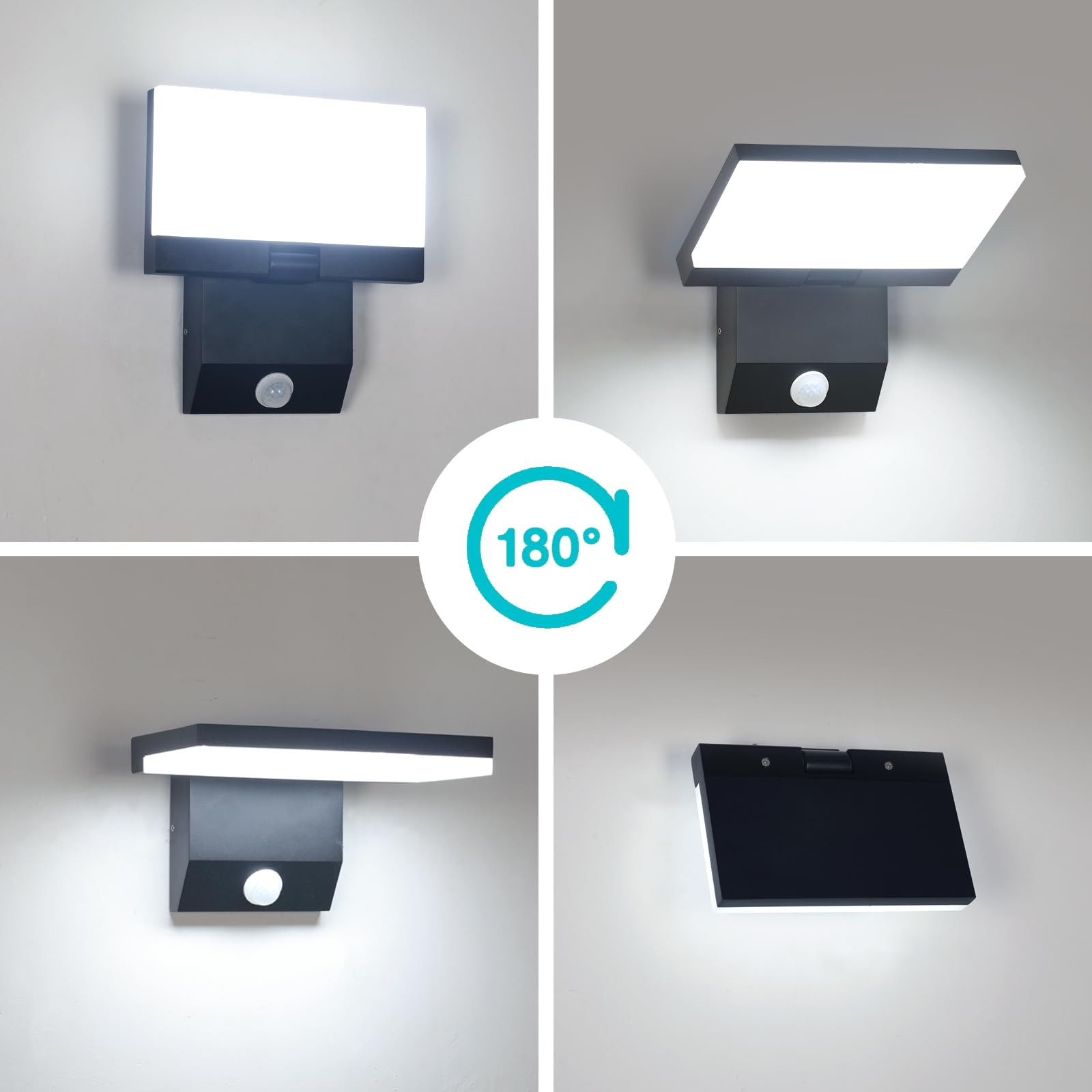 Comely Aplique Pared Exterior con Sensor de Movimiento, 24W Lampara Exterior Pared LED, IP65 Impermeable Aplique Negro para Patio, Jardín, Terraza, 6500K