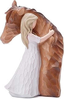 Horse Gifts for Women Girls - Girl Embracing Horse Figurine Statue, Gifts for Horse Lovers, Horse Memorial Gift, Horse Decor for Home, Sculpted Hand-Painted Figure, Christmas Birthday Gifts