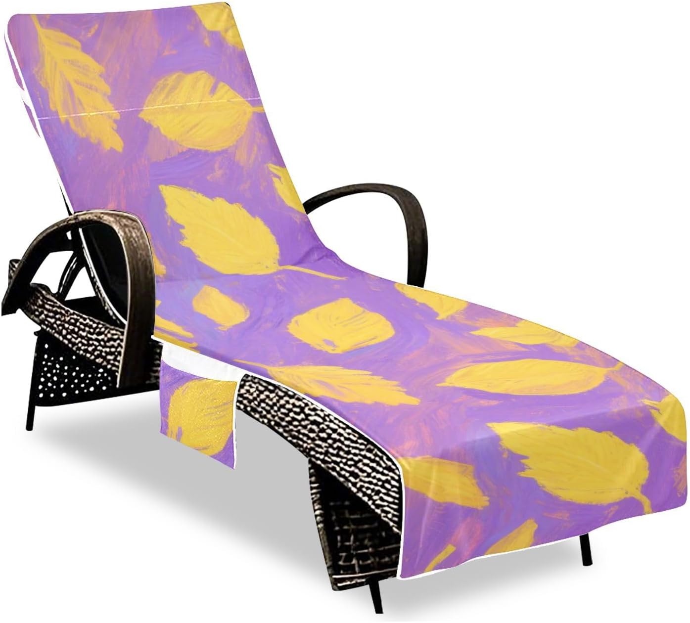 Yellow Leaves Patio Chaise Lounge Chair Cover Soft Beach Chair Cover with Windproof Straps for Pool Beach Sunbathing, 85" X 30"