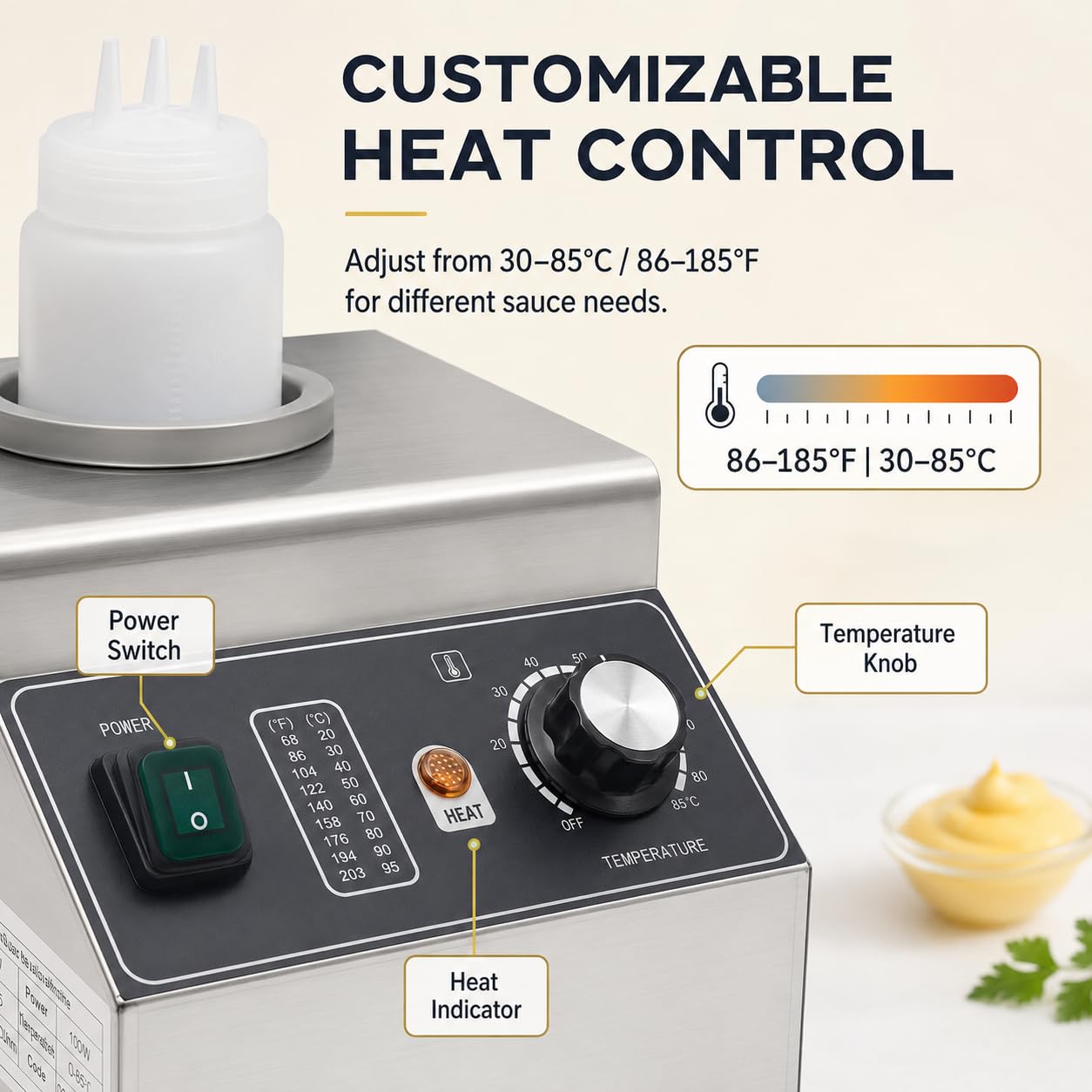 Chauffe Sauce électrique 100W Distributeur de Chocolat Température Réglable Chauffe-Sauce pour Aliments Distributeur de Sauce électrique,pour Hôtel, Cafétéria, Famille