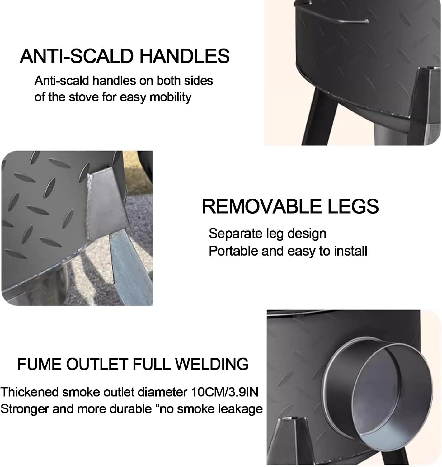 Detachable Small Home Wood Burning Stove with Adjustable Rim, Outdoor Picnic Wood Stove, Scald Resistant Handle, Cooking Wood Burning Stove for Outdoor/Backyard Picnic Stove(52cm/20.5in)