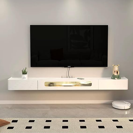 TRUNXUCL Floating TV Stand with Visible Door, Wall Mounted