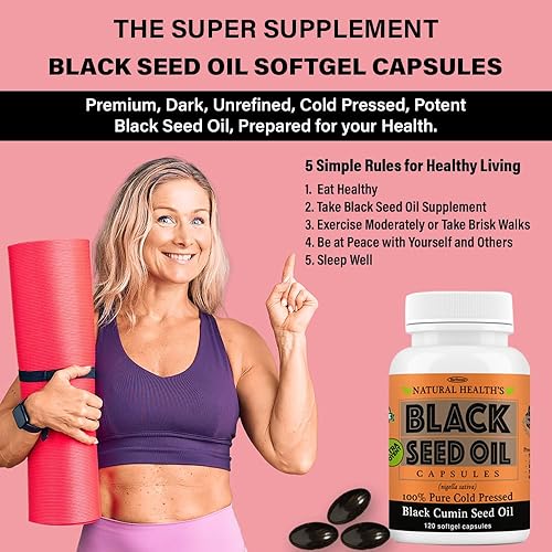 Miniatura 8 de Cápsulas de aceite de semilla negra pura de 1000 mg por porción, 120 cápsulas, prensado en frío y sin OMG