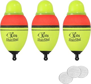 PATIKIL Flotadores de Pesca Iluminados de 1.1 Oz, 3 Unidades, Flotador de Pesca EVA con Luz y Batería para Pesca Nocturna, Amarillo