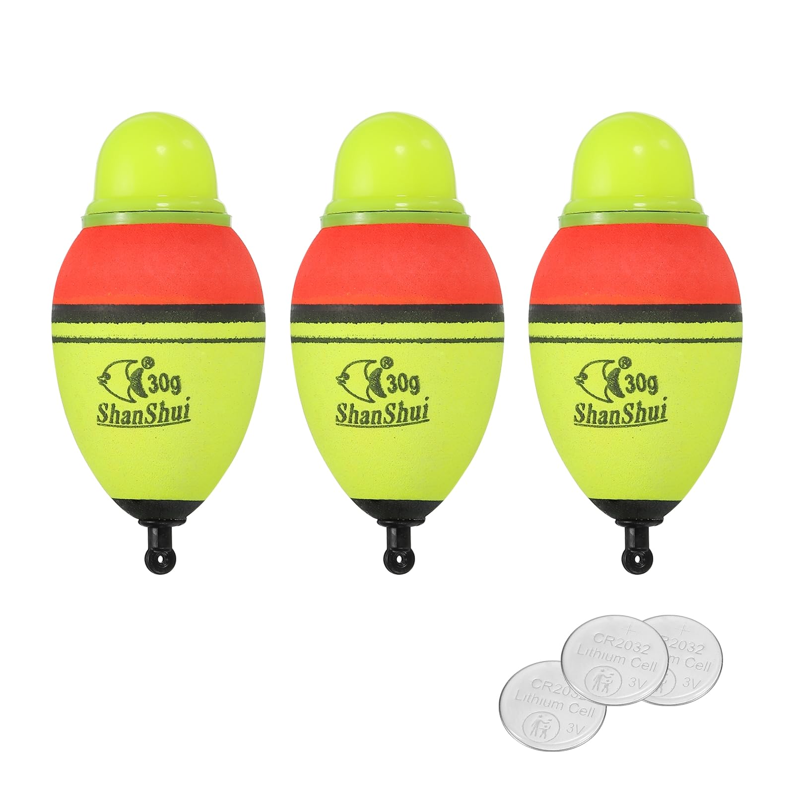 PATIKIL 1.1oz Lighted Fishing Slip Bobbers, 3 Pack EVA Light Up Fishing Float with Battery for Night Fishing, Yellow