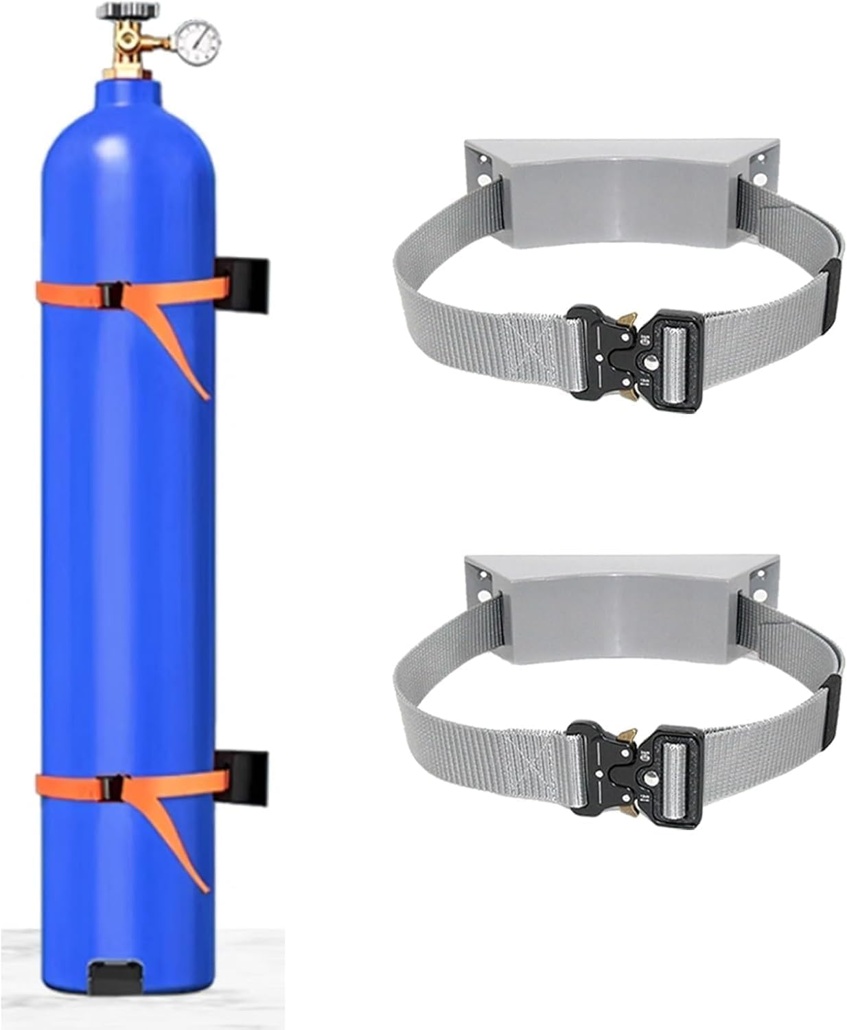 Oxygen Cylinder Wall Mount Bracket - Steel Storage Rack with Adjustable Strap(Gray,2pack)