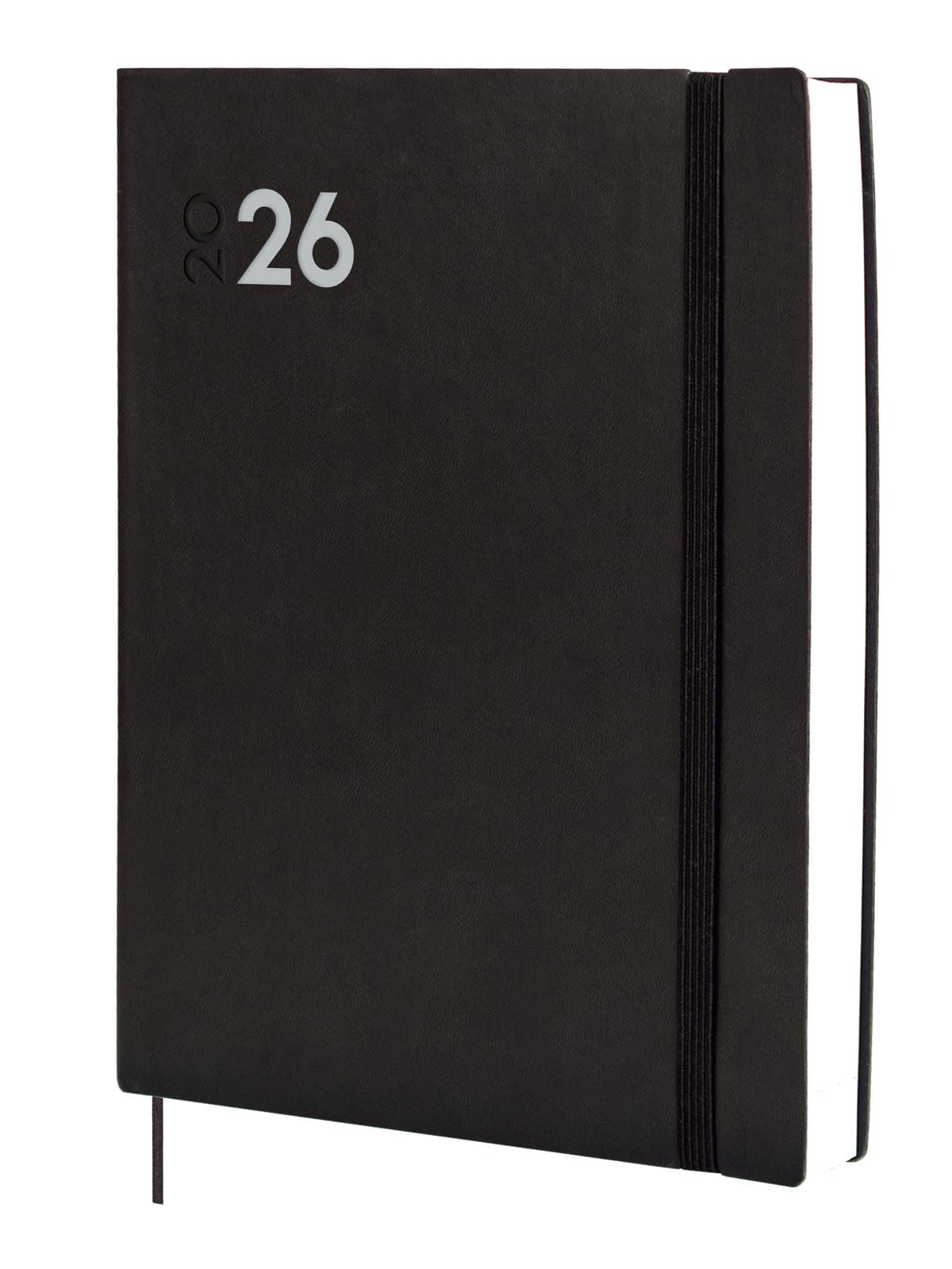 Finocam Mara – Agenda annuel 2026 1 jour par page | janvier à décembre (12 mois) | Agenda annuel 2026 avec élastique et bande à pointillés | Couverture souple Mara - Noir