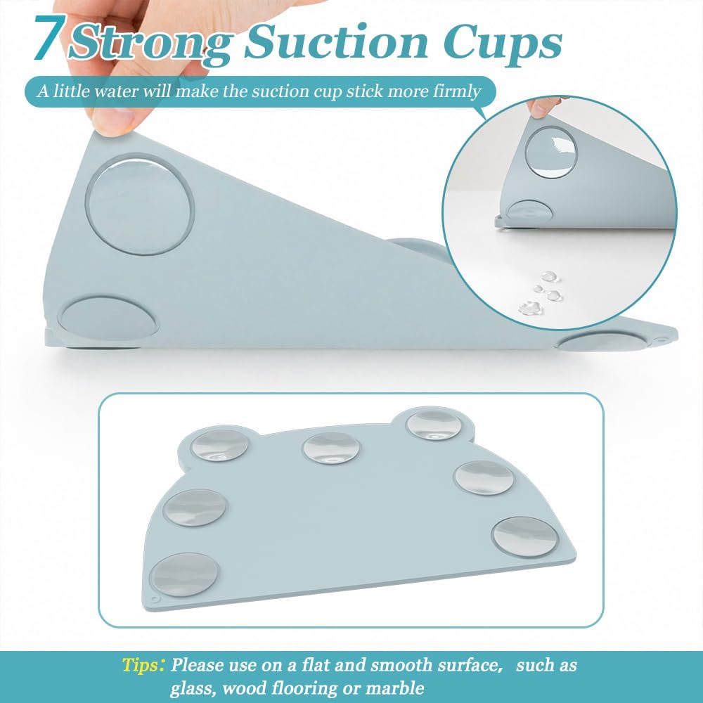 Light Blue Small Pet Feeding Mat, Non-Slip Silicone Pet Placemat with Suction Cups for Cats, Small Dogs, Hamsters and Other Small Pets, Foldable, Portable, Easy to Clean, Light Blue