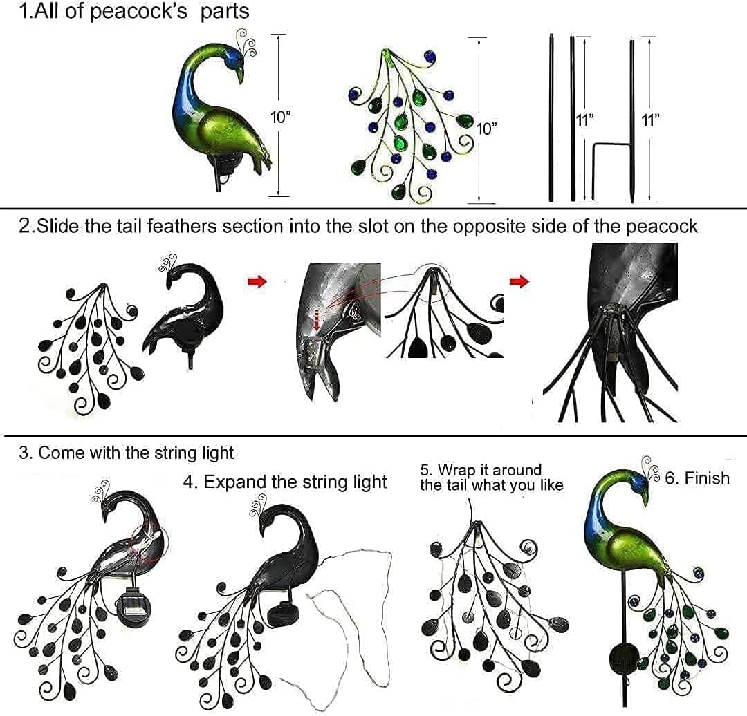 Solar Garden Lights Metal Peacock Garden Decor Waterproof Peacock Solar Stake Lights Decorative for Outdoor Patio Lawn Porch Yard Decorations Peacock Gifts for Mom Grandma Women Birthday Gardening