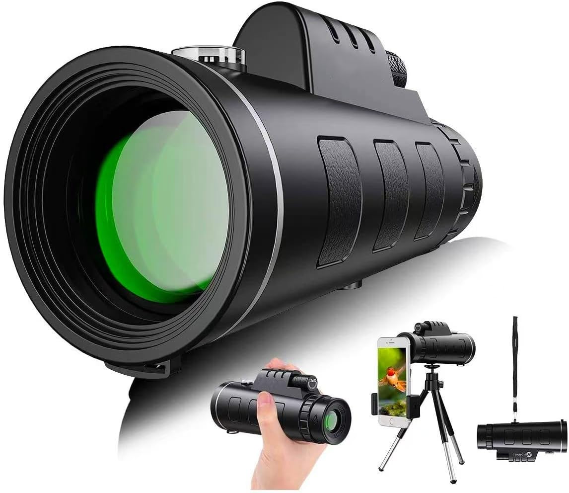Monocular, Télescope monoculaire 12X50,Telescope Monocular, Monoculaire HD avec Trepied pour Smartphone pour l'Observation des Oiseaux Concerts Chasse