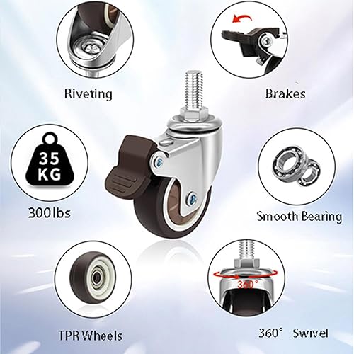 Miniatura 3 de Ruedas de vástago giratorio, ruedas TPR de vástago giratorio de 360 grados con varillas de rosca métricas M6-0.039x0.591 in, ruedas industriales de