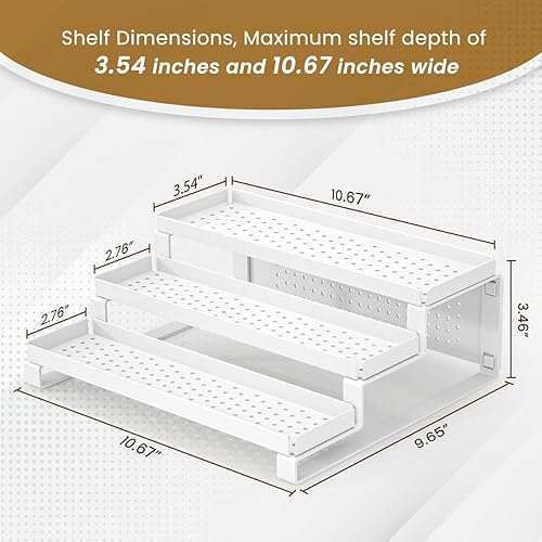 Miniatura 8 de TOMIR Organizador de especias de 3 niveles para gabinete, soporte de almacenamiento de especias de encimera a prueba de óxido, estante de especias
