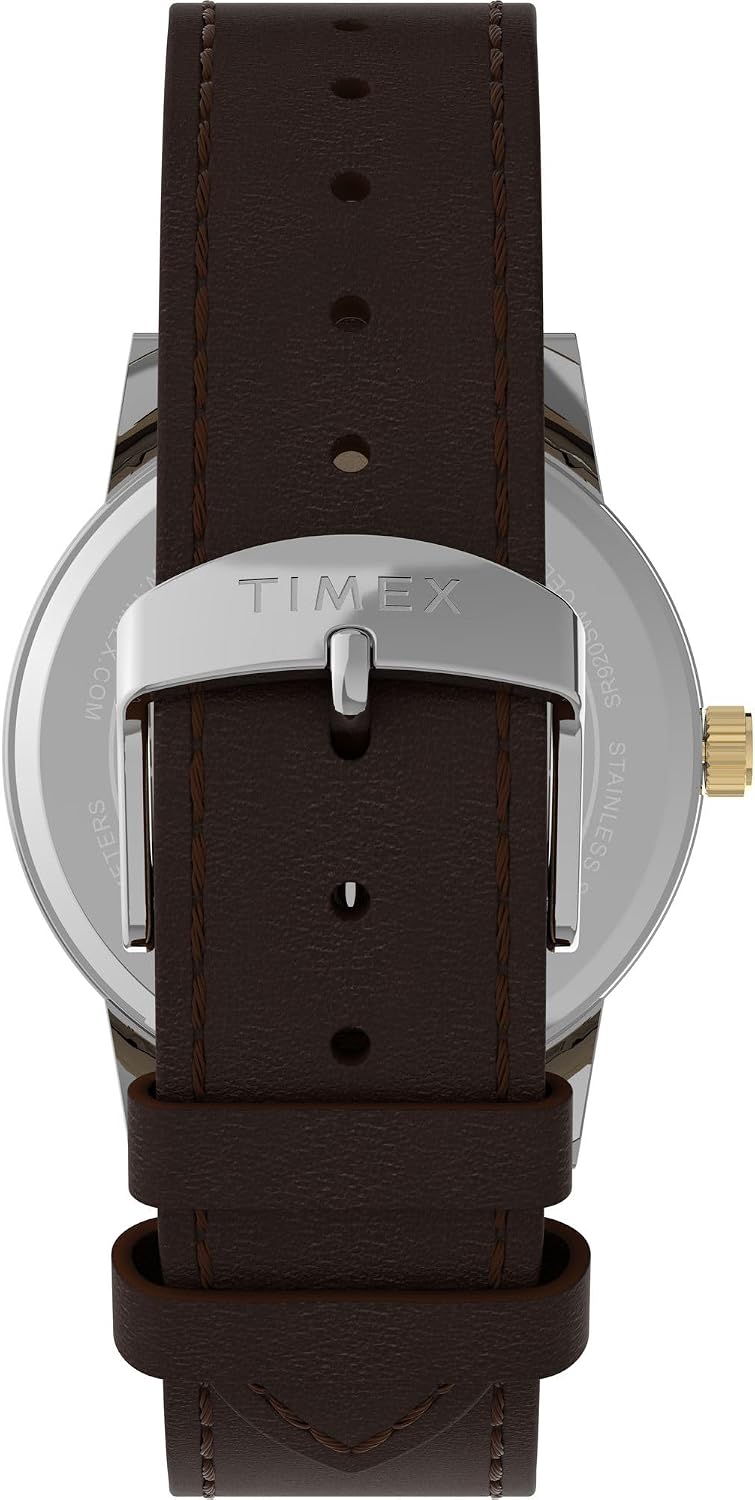 Timex Men's Main Street 38mm Watch - Brown Strap Green Dial Silver-Tone Case