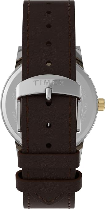 Timex メンズ Main Street 38mm 腕時計 - ブラウンストラップ グリーンダイヤル シルバートーンケース