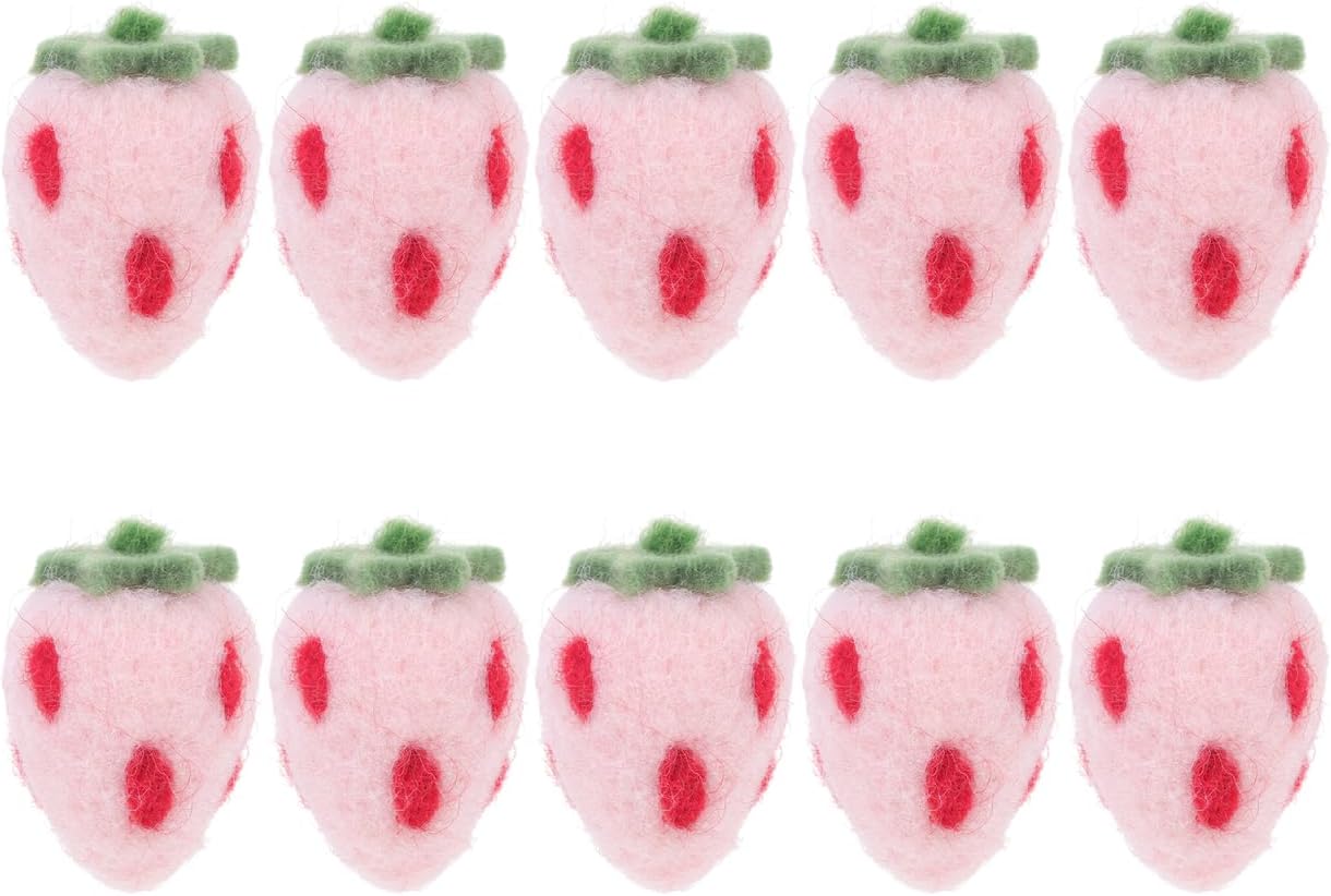 jojofuny Wool Felt Strawberry Shape Crafts 10 Pcs Handmade DIY Decorations for Hairbands Brooches Home Accents Kids Party Crafting