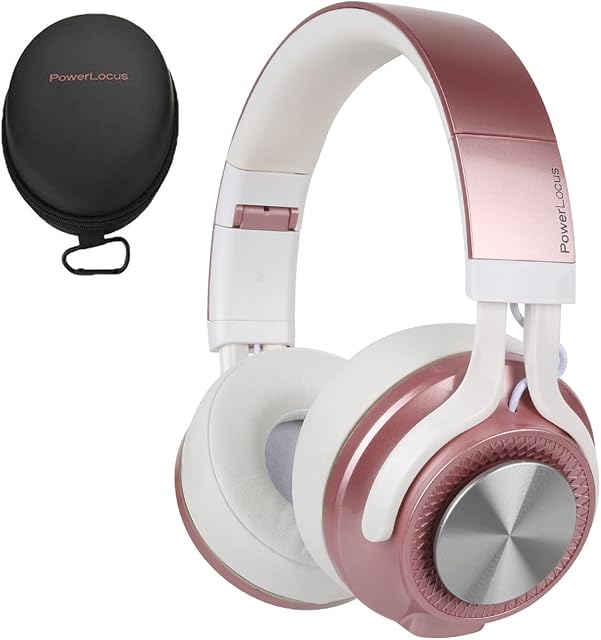 PowerLocus P3 Bluetooth Headphones Over-Ear, [40h Playtime, Bluetooth V5.0] Wireless Headphones,Hi-Fi Stereo, Foldable Headphone with Mic, Deep Bass,Wired Mode for Cell Phones/Laptop/PC/TV (Rose Gold)