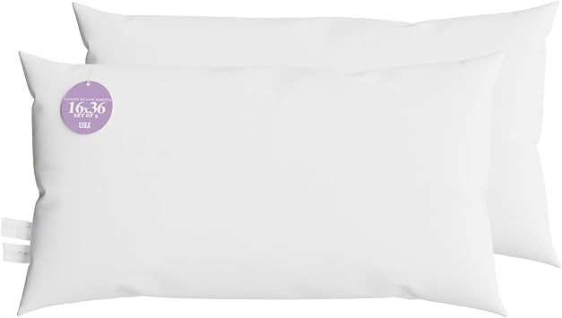 Lumbar Pillow Insert Set of 2 16x36 inch Sham Pillow Insert with Down Alternative Filling by Looms and Linens - American Made Lumbar Insert 16 x 36 inch