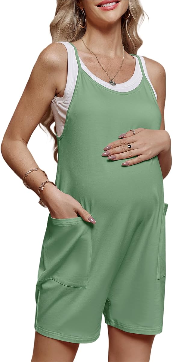 FMEYOA Maternity Romper Sleeveless Overall Shorts Jumpsuit with Pockets