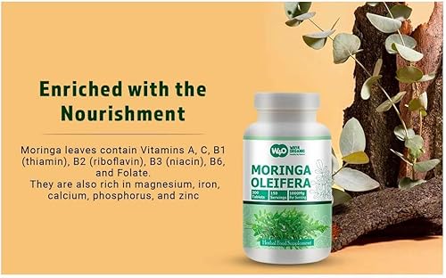 Miniatura 9 de Cápsulas de polvo de hoja de Moringa (tabletas) - 300 píldoras, 150 porciones, 1000 mg (1 paquete)