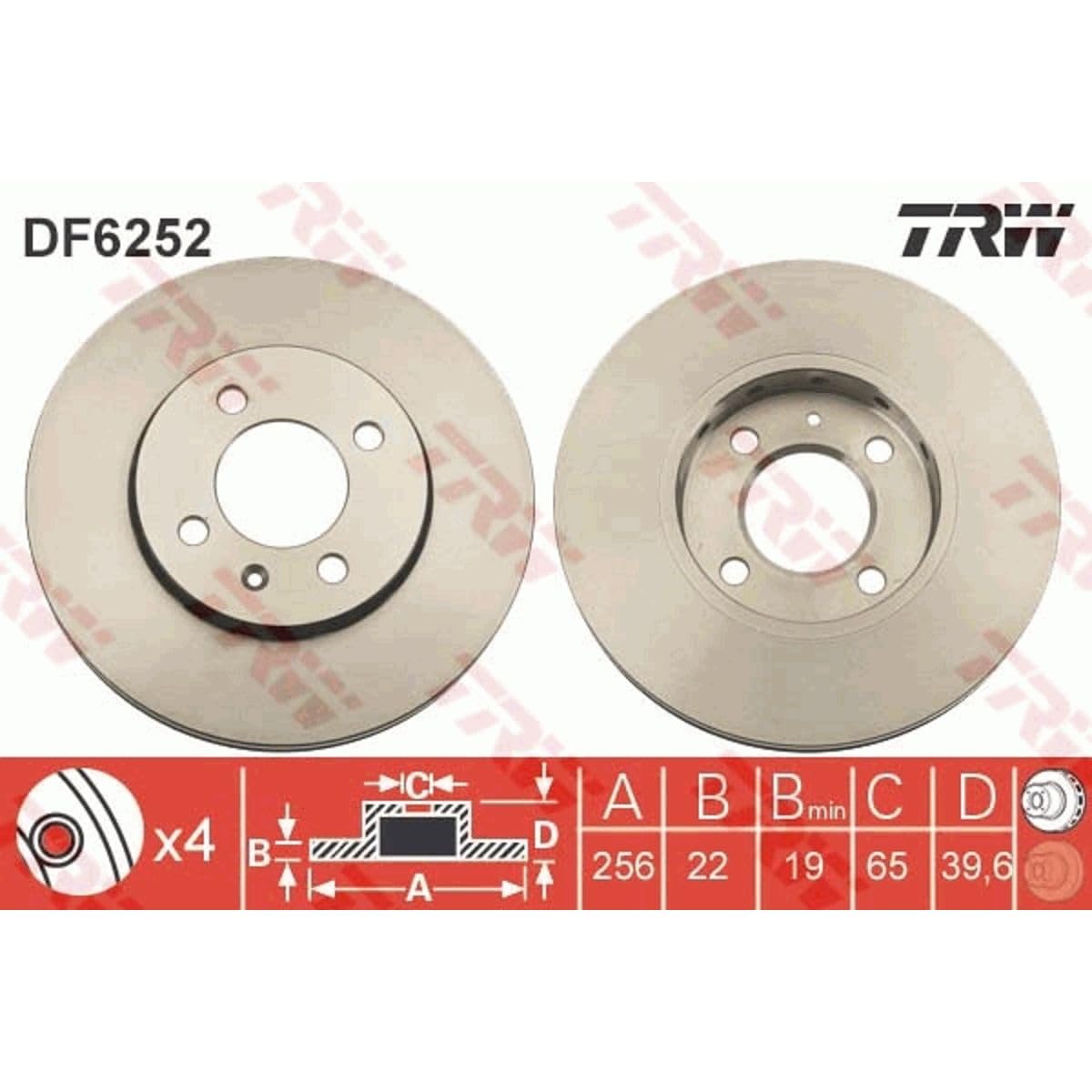 TRW DF6252 Disque De Frein Avant Ventilé Set De 2 - Compatible Volkswagen Up, Skoda Citigo, Seat Mii