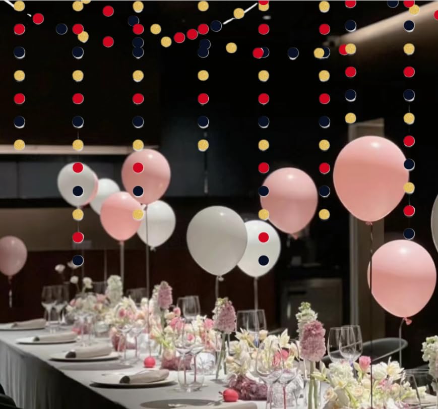 JEYE Guirnalda de fiesta dorada, negra y roja, decoración de papel con puntos circulares, decoración colgante para graduación, cumpleaños, boda, aniversario, vacaciones, fiestas, paquete de 2, 26 pies