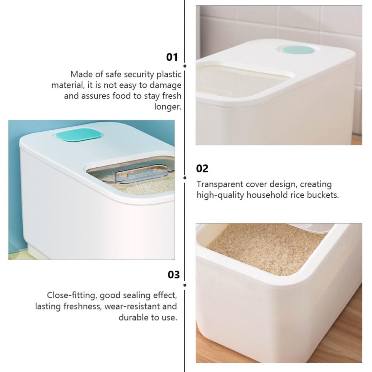 Secchio per Riso Domestico Chiusura Ermetica, Bianco