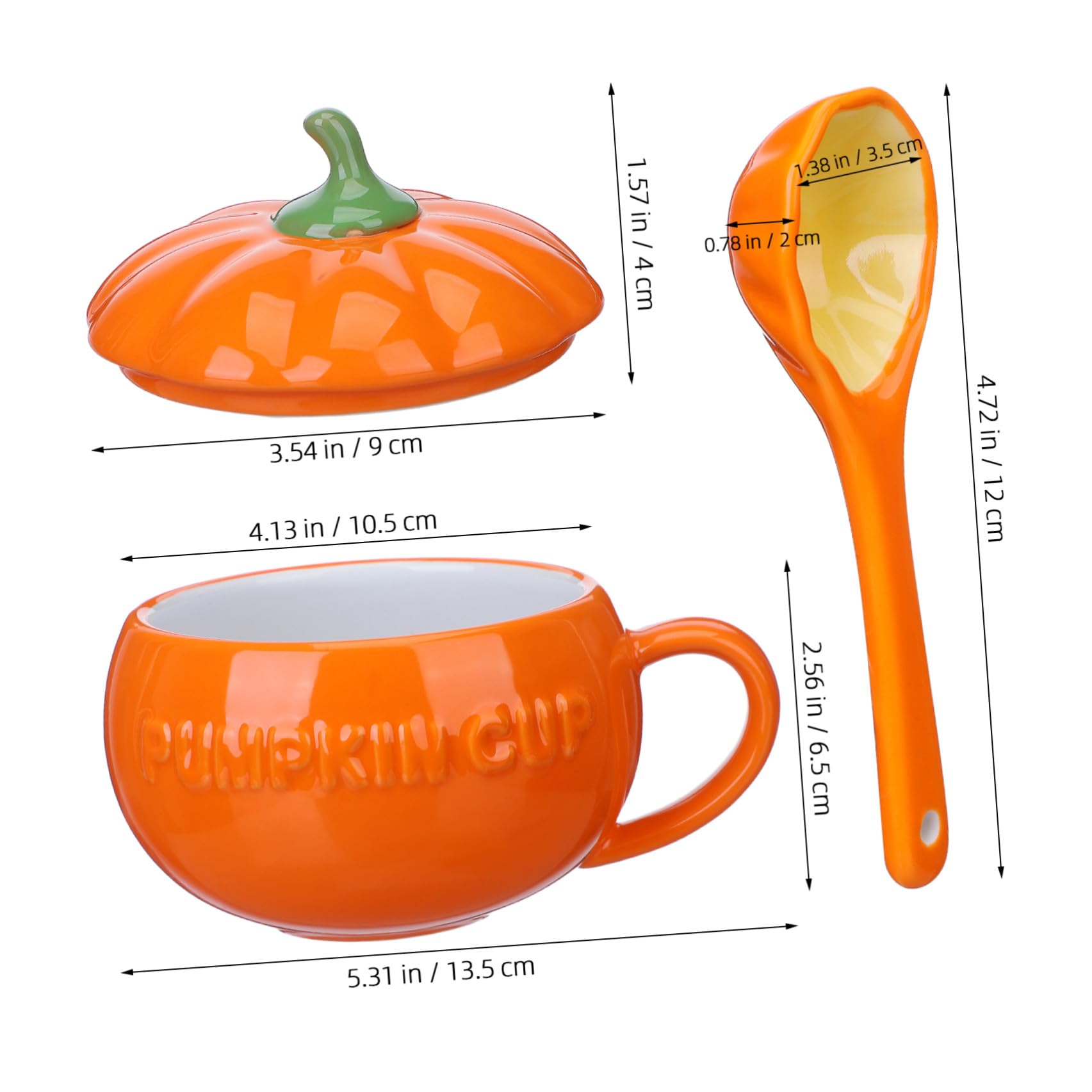 DOITOOL Kreativer Kürbisbecher aus Keramik mit Löffel, Orange Klein