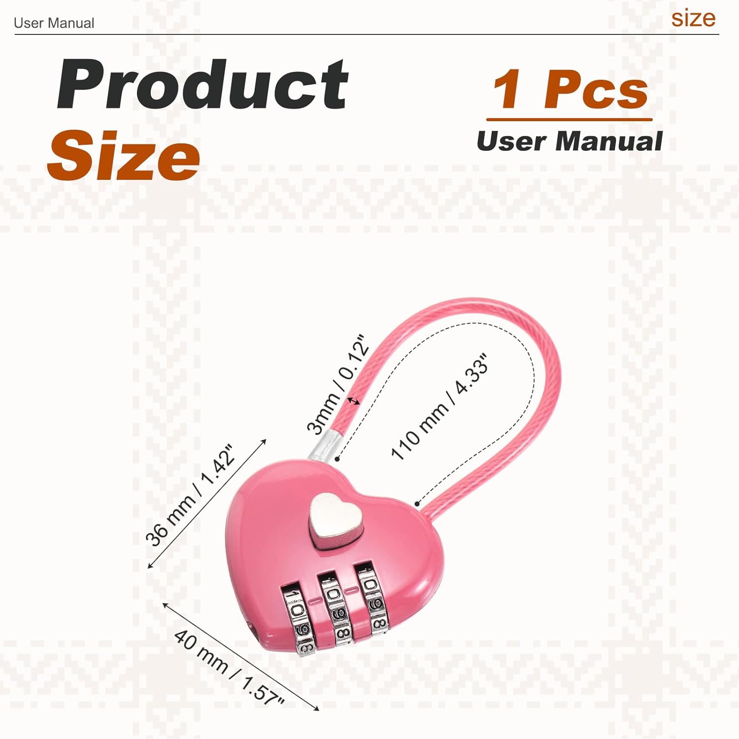 PATIKIL Heart Shaped Combination Padlock (4.3 Inch, Pink), 3-Digit Combo Padlock Love Locks with Steel Wire Rope, Suit for Gym Locker/Fence/Luggage/Storage/Backpack/Toolbox/Cabinets