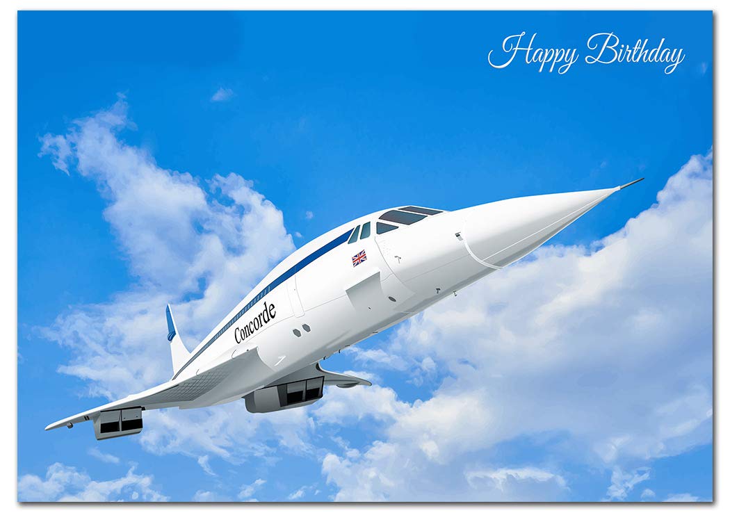 Extra Large Male Birthday Card - XL Big thick A4 size - Special Traditional Bday Greeting Men Him - Unusual Cool Iconic Concorde Airplane Art - Huge Happy Wishes - UK Eco-Friendly
