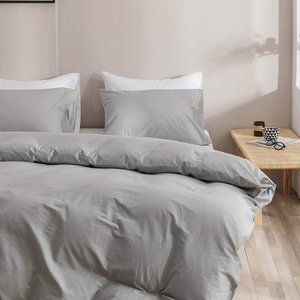 Pureant Silver Grey Comforter Set Queen Light Gray Bedding Comforter Sets Cotton for Women Men Solid Color Queen Comforter Soft Elegant Grey Queen Size Comforter Sets Breathable All Grey Blanket - Image 5