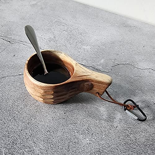 Uheim Premium Wood Mug Cup Portable Outdoor Camping Drinking Natural Wood Cup Traditional Lightweight Wooden Cup With Carabiner & Lanyard For Camping, Bushcraft. (B Type) #TOP5
