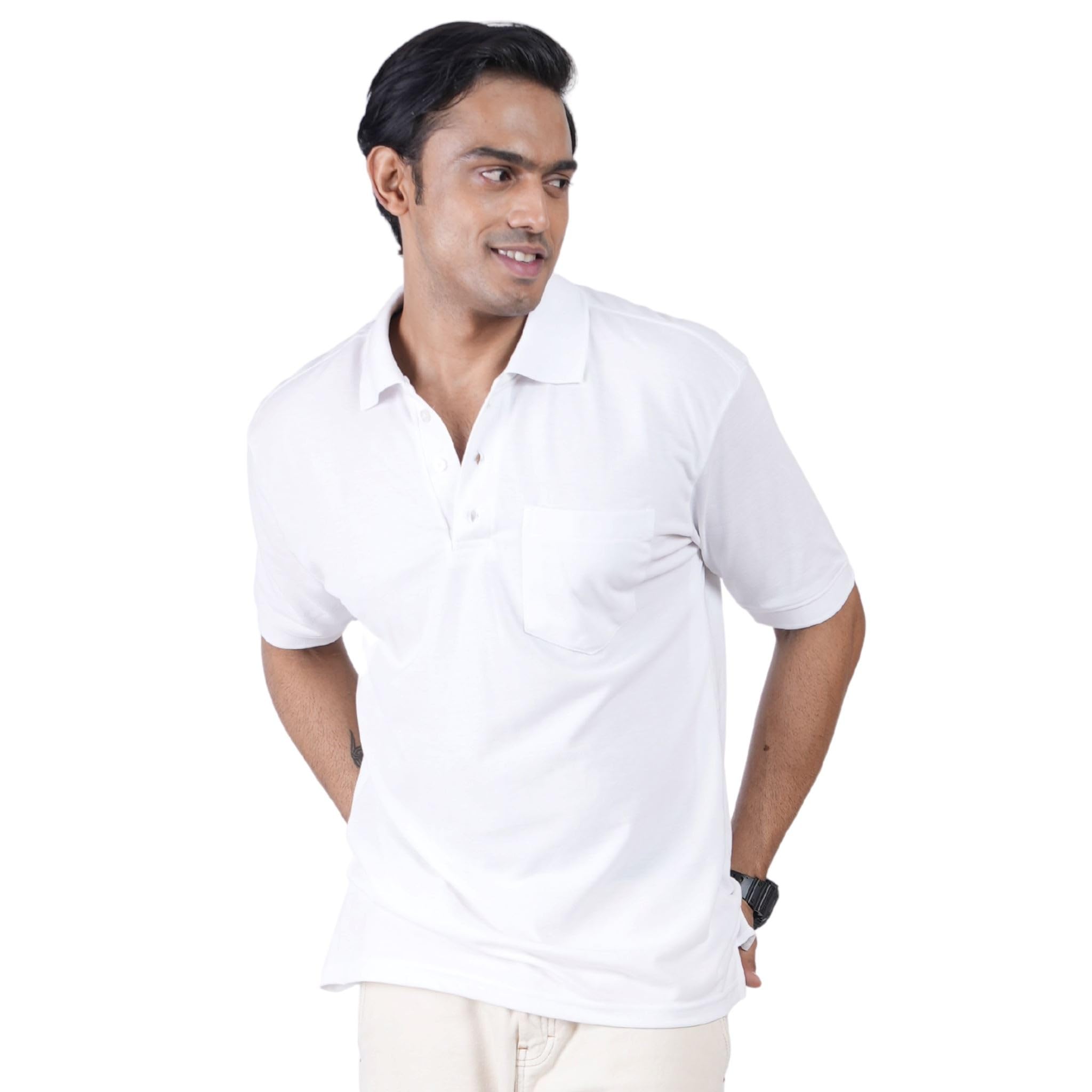 p3 speaks comfort P3 Men's Feather Touch Cloud Polo White T-Shirt | Pure Cotton | COT-Silk Finish | Half Sleeves | Regular FIT | Utility Front Pocket | Polo Collar (Available in S to XXL Size)-picture-47