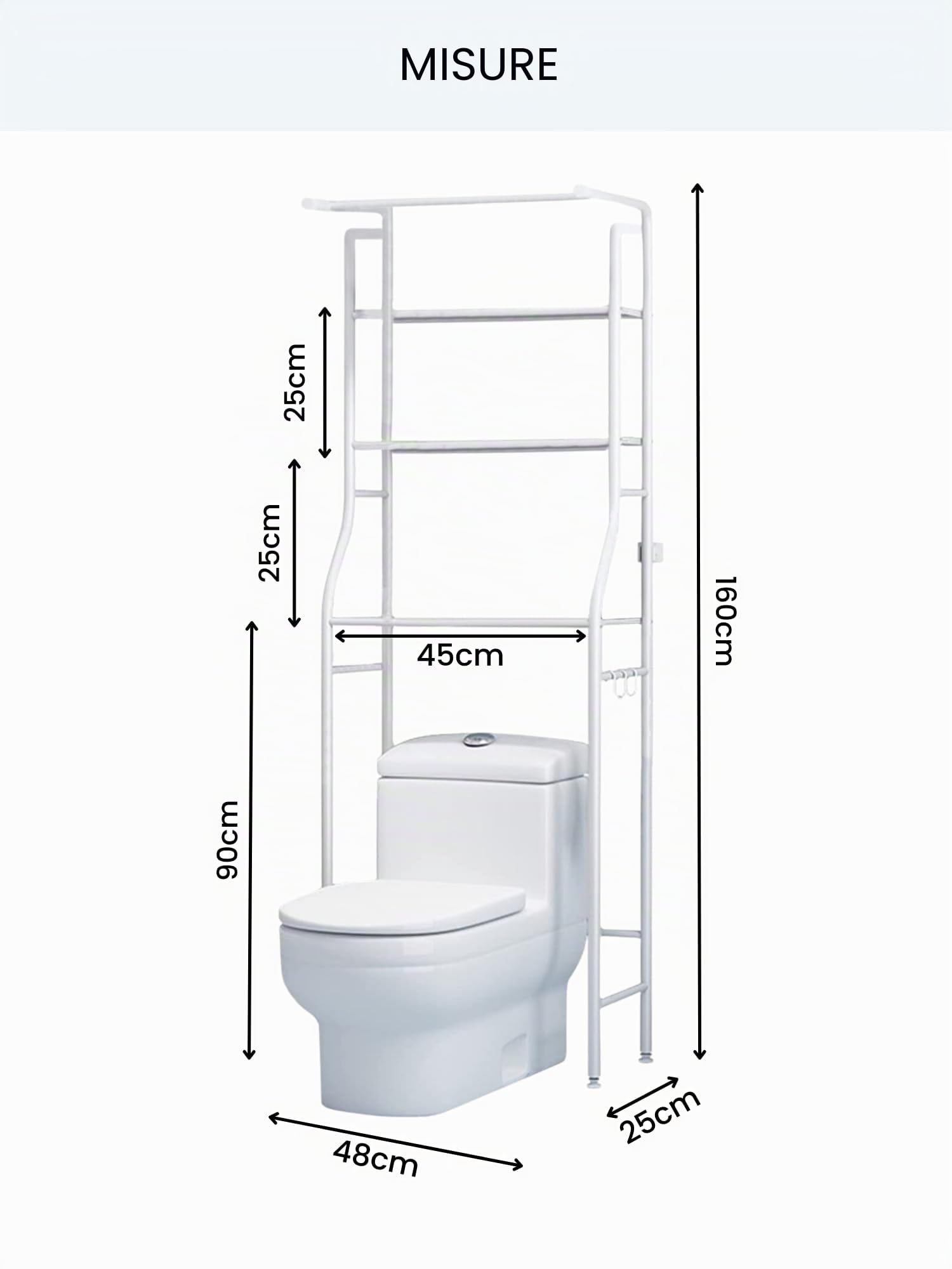 MAGIC SELECT Scaffale del Bagno su WC | Ripiano Portaoggetti Impermeabile | Mensola Organizer Multiuso | Risparmia Spazio con 3 Ripiani | Gambe Regolabili in Altezza