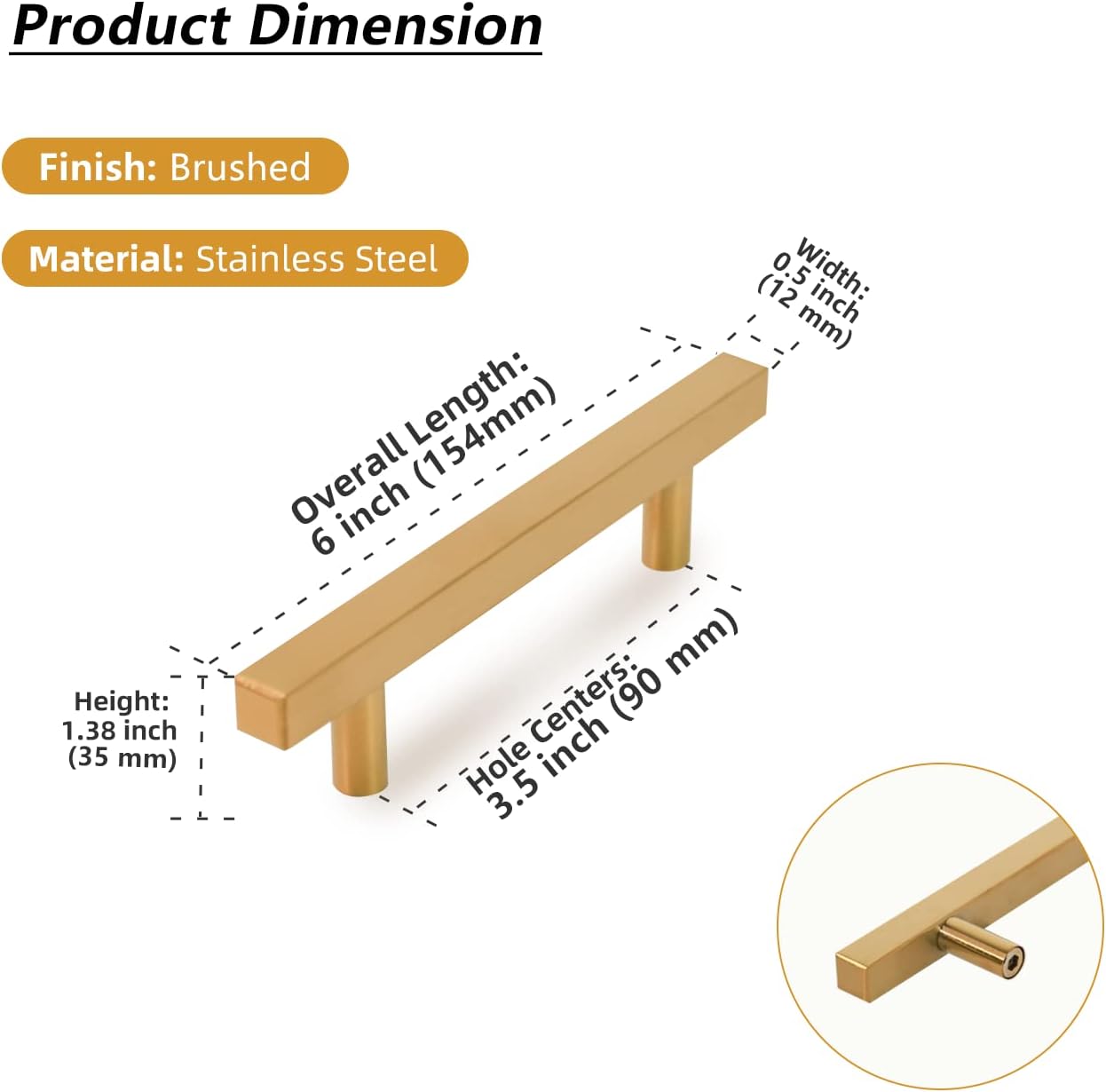 TooCust 15 Pack Brushed Brass Kitchen Cabinet Handles, Cabinet Pulls with 3-1/2 Inch (90mm) Hole Centers, Gold Dresser Handle with Brushed Finish, Modern Furniture Drawer Knobs