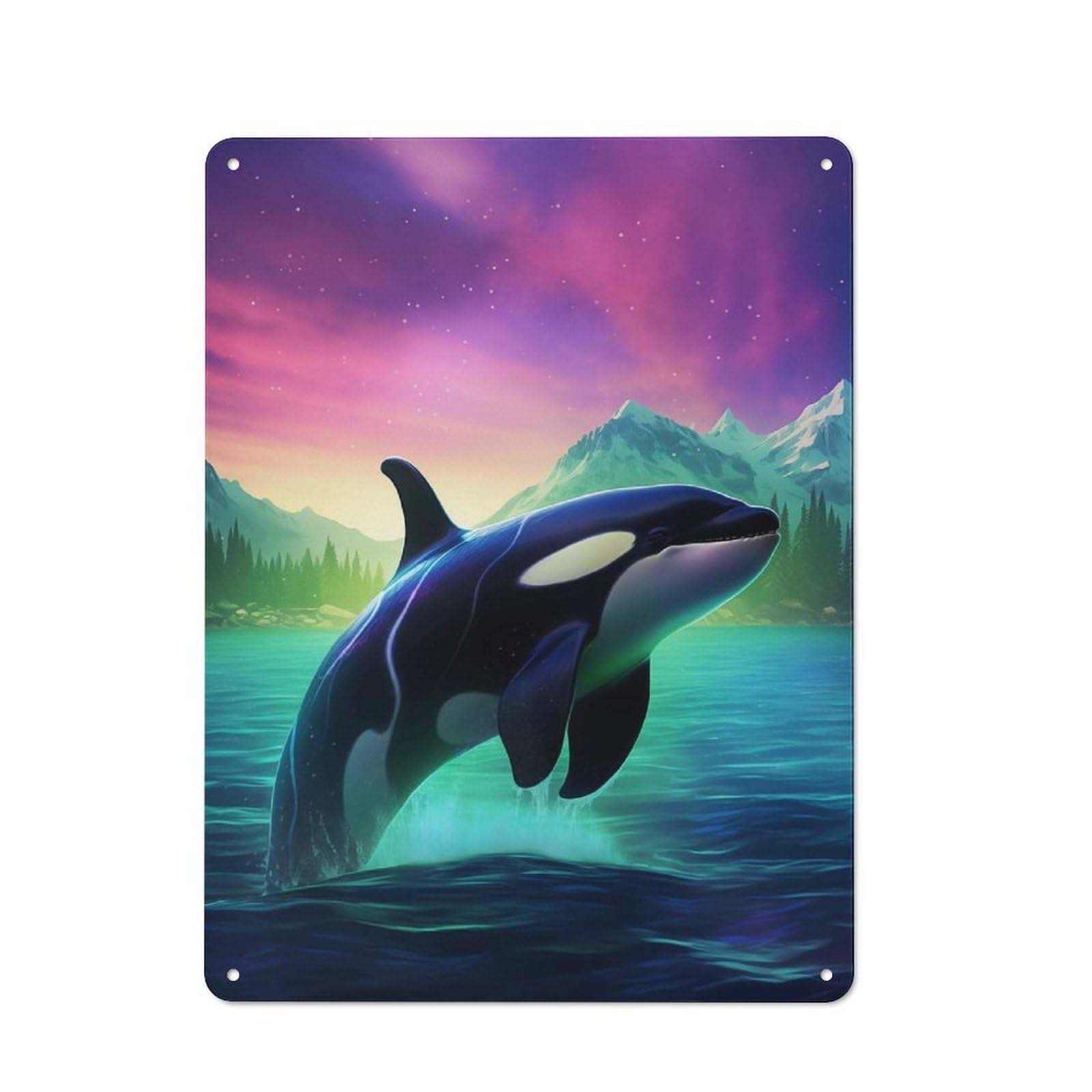 Junmoney Orca Whale Killer Northern Retro Metal Sign 40X30cm For Garden Room Or Summerhouse, For Garden Room Decor Fans