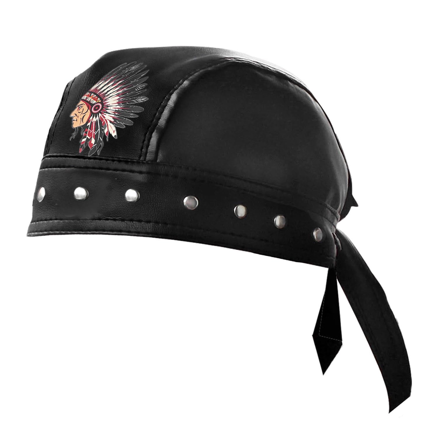 Biker Hip-Hop Bandana Doo Do Rag Headwrap American Indian Chief Head Rivet Cap Mens