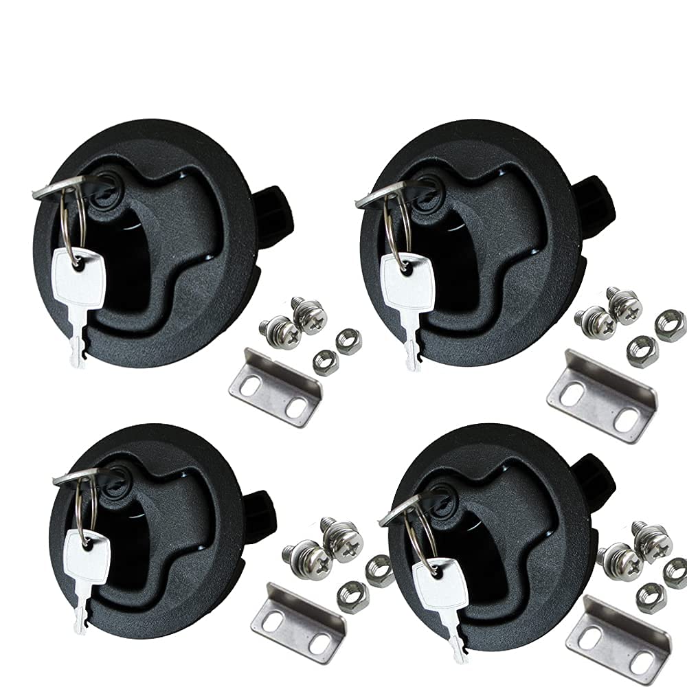 2PCS Marine Hatch Latch Lock Flush Pull Hatch Round Slam Latch for RV Boat Deck Hatch 1/4" Door Cabinet Door Locking Style Black