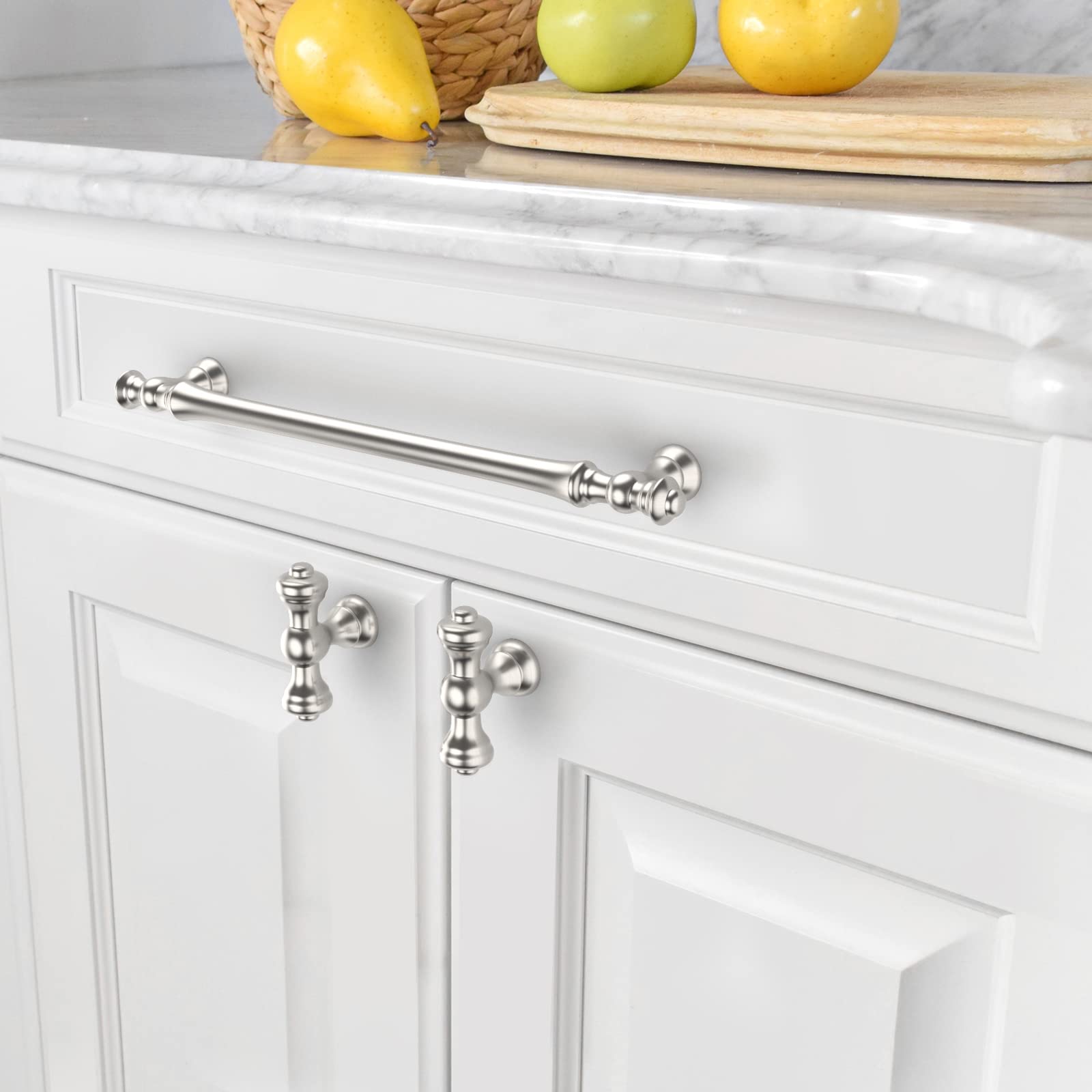 Amerdeco 10 Pack Brushed Satin Nickel Cabinet Pulls 7.5 Inch(192mm) Hole Center Cabinet Hardware Kitchen Cabinet Handles for Bathroom Drawer Pulls Dresser Pulls ZH0014