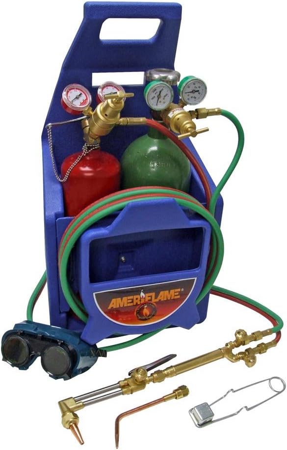 Ameriflame TI350T Medium/Heavy Duty Portable Welding/Cutting/Brazing Outfit with Plastic Carrying Stand Plus Oxygen and Acetylene Tanks