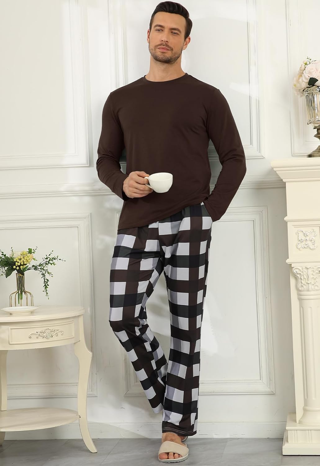 KUYIGO Men 2 Piece Pajamas Set Plaid Sleepwear Loungewear Nightwear PJ Sets - Image 6
