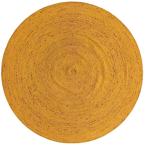 Image of Unique Loom Braided Jute Collection Area Rug - Dhaka (8' Round, Yellow)