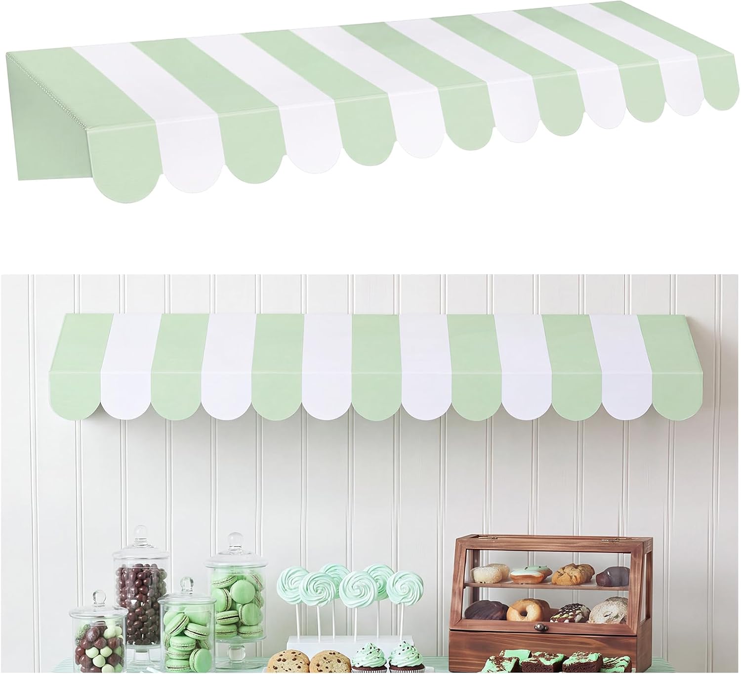 Reusable Large 3D Circus Awning Wall Decoration, 47.2 x 14.5 Inch Corrugated Board Classroom Bulletin Board Awning Decoration with Glue for School Halloween Carnival Farmers Market(Green)