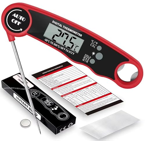 Cooking Thermometer,IP67 Waterproof Digital Meat Thermometer with Backlight, Calibration & Hold Function,Food Thermometer for Cooking,Outdoor Grilling,Candy Making