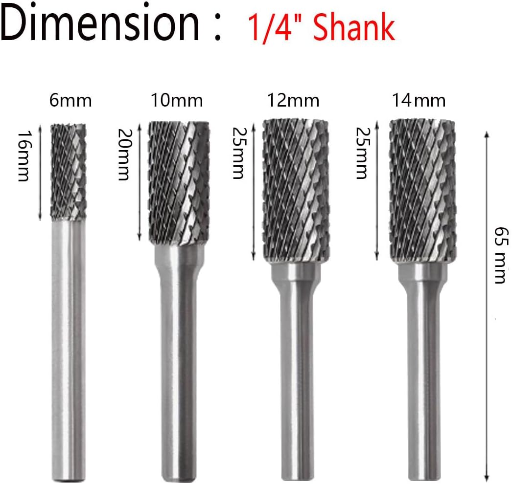 1/4'' Shank Carbide Burr, Double Slot Cylindrical Aluminum Cutting Carbide Burs for Drill, Rotary Tools （ AX Type)