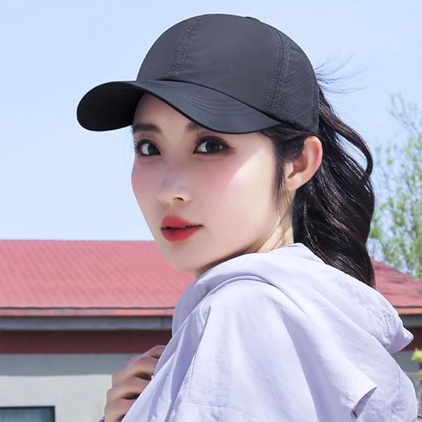 Gorra de Béisbol Mujer Cola de Caballo Verano Transpirable Gorra Secado rápido del Deporte Ponycap de High Messy Bun Ajustable Buckle - 4